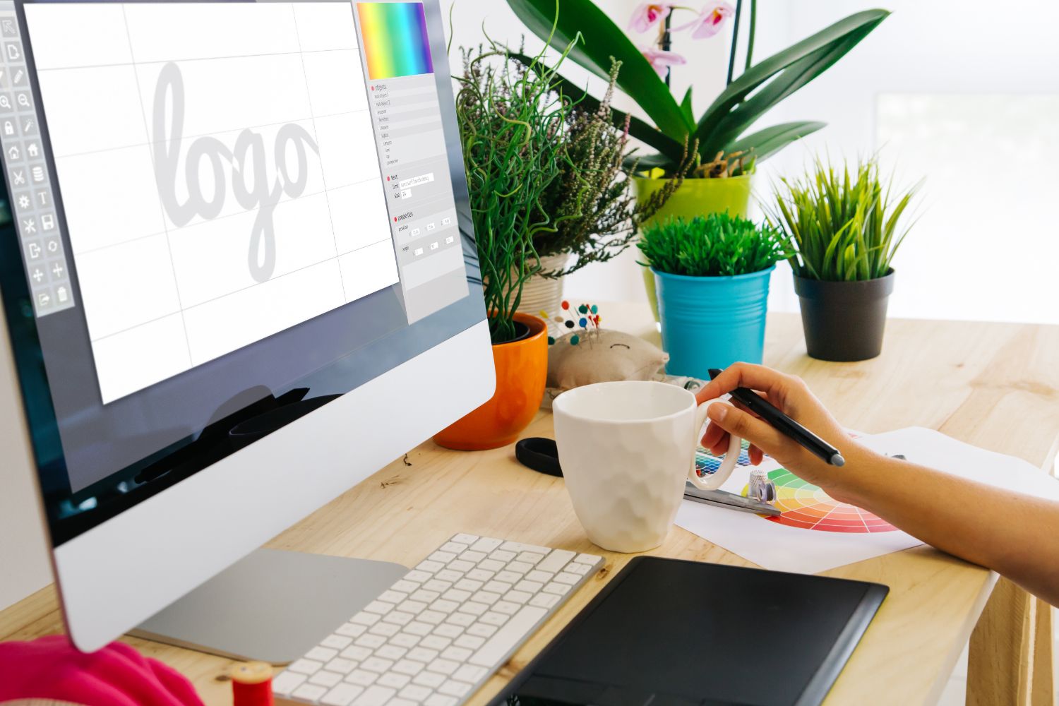 Designer creating logo in graphics program